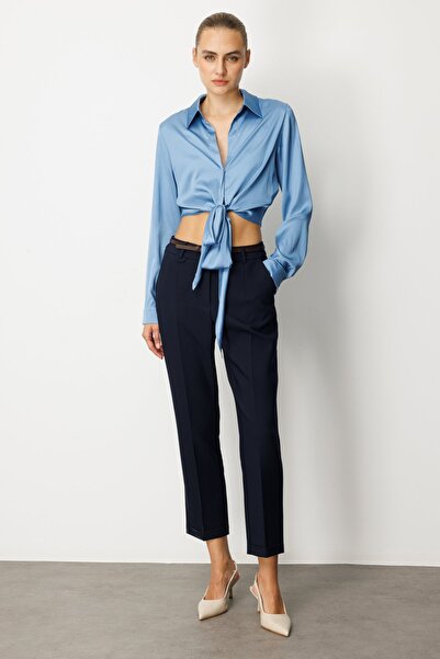 Ekol Double Leg Belted Trousers Navy Blue 1003-26K