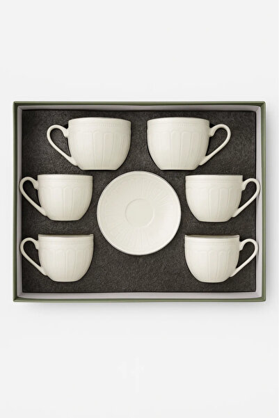 Urbanza طقم فناجين شاي وقهوة سيراميك أبيض أنيق مكون من 6 قطع