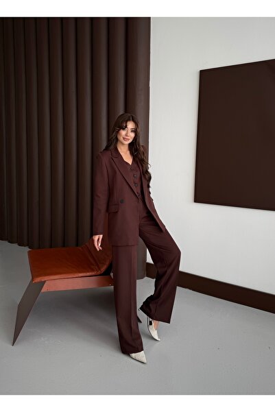 HOEK Women's Brown Blazer Jacket Pants Vest Suit