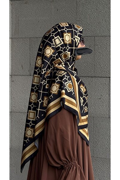 Qalortex Scarf Μεταξένιο μονόγραμμα κασκόλ-χρυσό