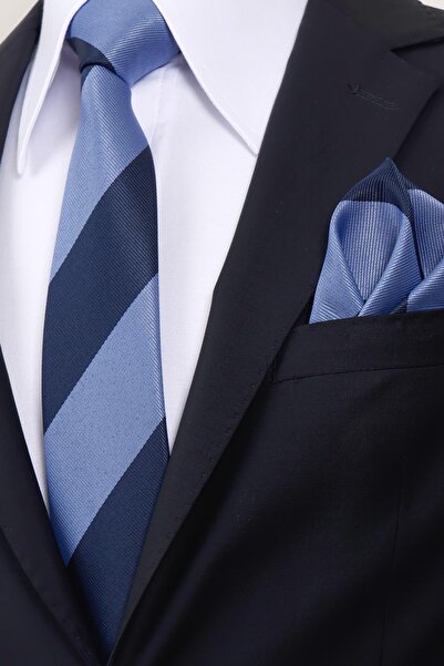 Esgue 8 cm Blue Navy Blue Fragmented Pattern Hand Made Classic Wide Handkerchief Tie