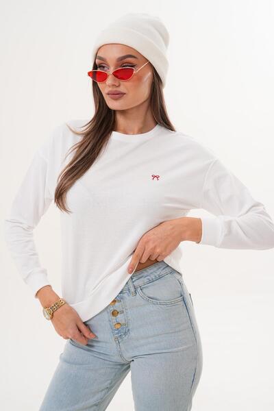 ŞİMAL Дамска блуза с бродерия и панделка, двуслойна 255326 -