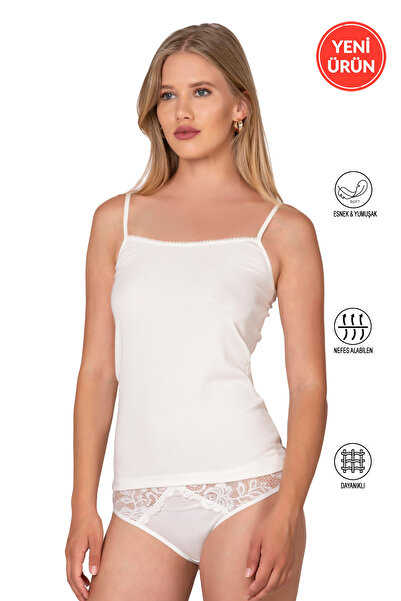 ÖZKAN underwear Özkan 27218 Women's Premium Viscose Fabric Ribbed Knit Corded Fabric Flexible Comfortable String Strap Undershirt