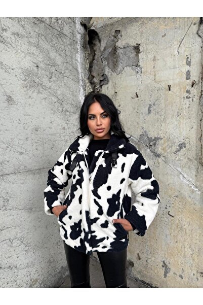 Captival Women's Patterned Oversized Plush Coat