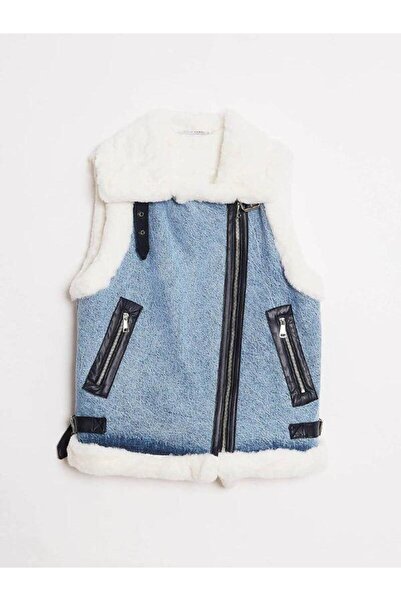 Robin 99088 Plush Fur Jean Vest Blue