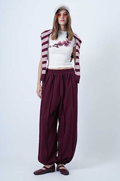 VAGGON Women's Murdum Stitching Detailed Elasticated Leg Jogger Pants Prmx14664