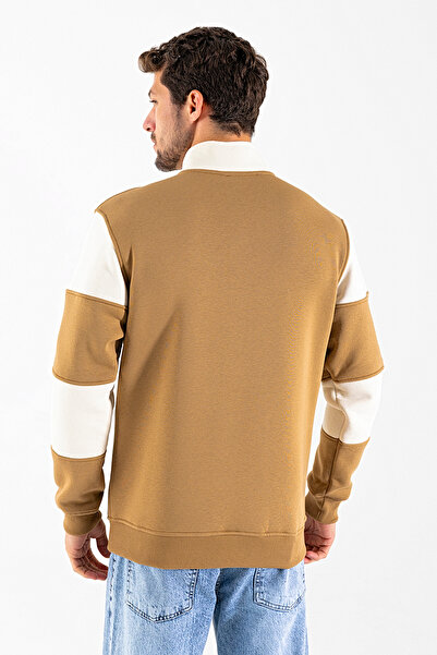 JB John Borners Ανδρικό φούτερ με μισό φερμουάρ ψηλός λαιμός με ρίγες μπεζ - 26K 8507Â