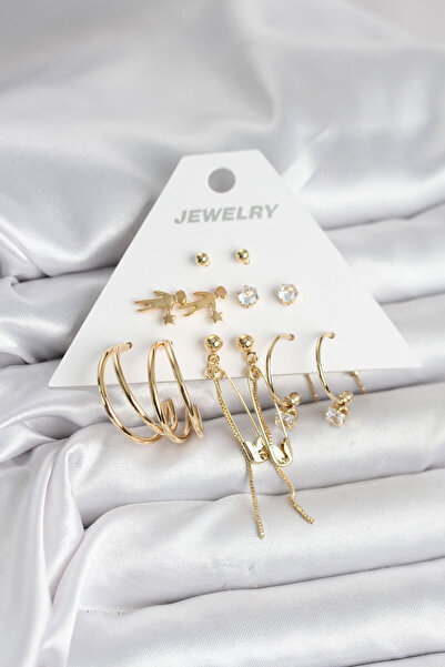 Clariss Brass Gold Color 6 Pair Women's Earring Set