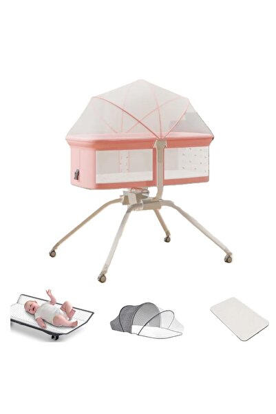 Kardett Baby Crib Pink, 4 in 1, Foldable and Portable, Co-Sleeping, Mosquito Net and Changing Table