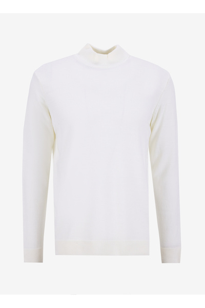 People By Fabrika Dik Yaka Basic Düz Ekru Erkek Kazak PBF5WM-KZK9556