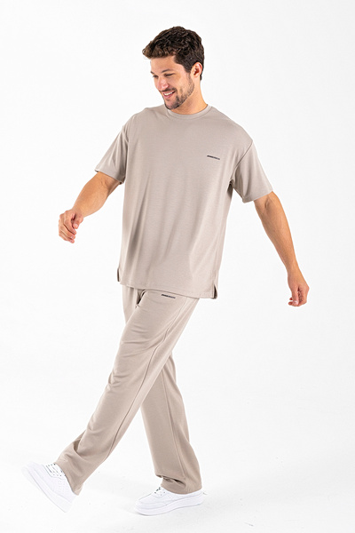 JB John Borners Men's Short Sleeve Elastic Waist Tracksuit Set Beige - 25Y 7852Â