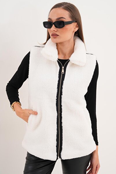 ŞİMAL Kadın Fermuar Kapamalı Peluş Yelek 255126 -
