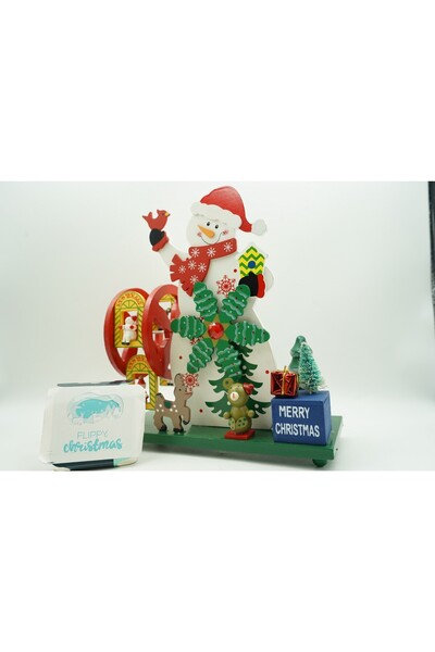 Flippy Christmas Music Box, Snowman, Multicolor, Wooden, 21.5 cm x 24.5 cm, Interior,