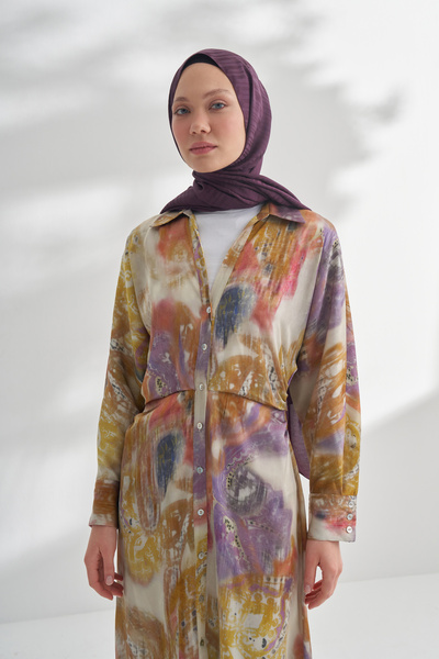 ARMANDA Nanya Jakar Line Patterned Shawl - Mürdüm