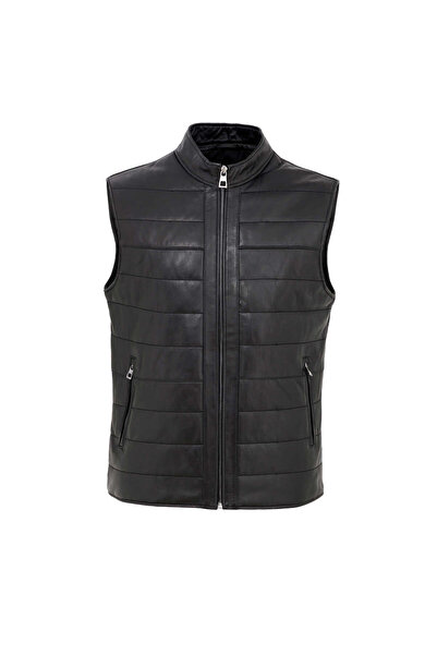 Tergan Siyah Hakiki Deri Erkek Hakiki Deri Yelek - E25KDY310616-Q3H