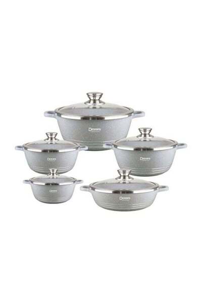 Dessini 10-Piece Non-Stick Granite Cookware Set Grey/Clear (20-32cm)