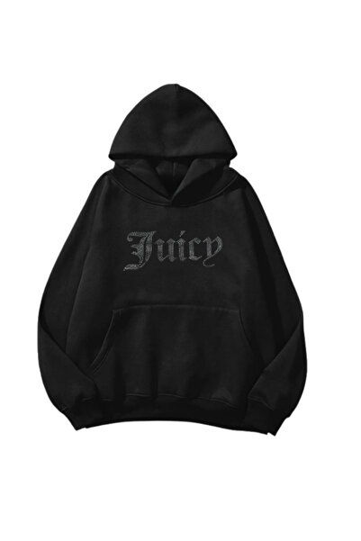 MOONBULL Kadın Juicy Taş Baskılı Oversize Kanguru Cepli Kapüşonlu Sweatshirt