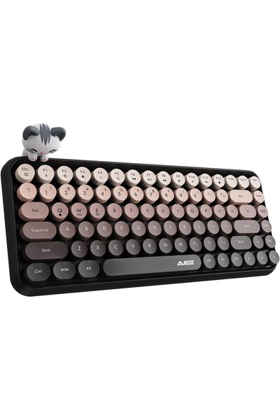 STOREMAX Kablosuz Bluetooth Retro Sessiz Klavye – Yuvarlak Tuşlu, Kedi Süs Aksesuarı, 84 Tuşlu, Taşınabilir,