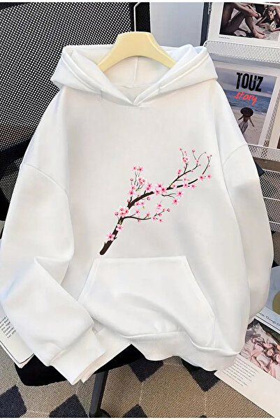 Le Savu Flower cu imprimeu Kangaroo Pocket cu glugă Culoare albă Unisex Swea ...