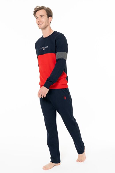 U.S. Polo Assn. Men's 2 Thread Woven Bottom Top Set, Crew Neck, Long Sleeves, Pockets, Straight Leg