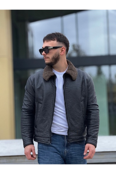 KINGAF Men's Full Fur Leather