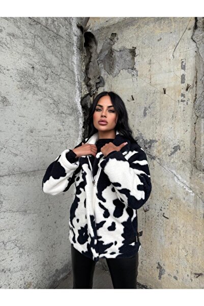 Captival Women's Patterned Oversized Plush Coat