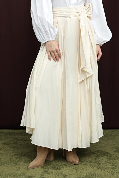 Soul Women's Waist Belted Asymmetrical Cut Skirt - 32420Etk - Beige