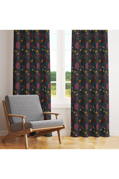 LadiesHome Renkli Nakış İşlemeli Çiçek Desenli Tek Kanat Fon Perde 140x260 cm