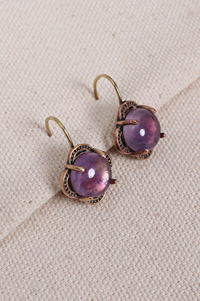 Süspüs Accessories Amethyst Stone Flower Model Authentic Earrings