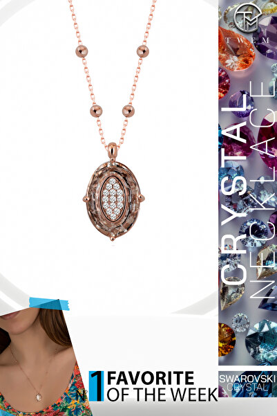 Twem Silver قلادة روز بيضاوية الشكل مرصعة بحجر الزركونيا الكريستالي من سواروف...