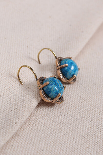 Süspüs Accessories Turquoise Stone Flower Model Authentic Earrings