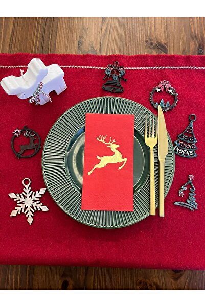 kidspartim Gold Gilded Red Christmas Deer Detailed Napkin 16 Pieces
