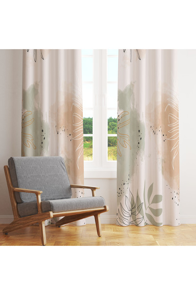 LadiesHome ستارة خلفية ذات جناح واحد بنمط أوراق الشجر باللونين الأخضر الناعم والبيج مقاس 140 × 260 سم