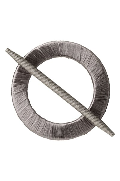 SHOPIENS Decorative Curtain Brooch (Ring), Wood, Silver-Grey Threads, 15 cm