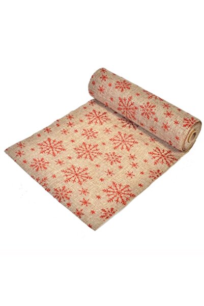 SHOPIENS Christmas Decorative Fabric, Snowflake Pattern, Beige with Red Glitt...