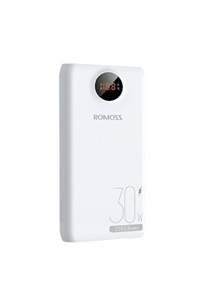 Romoss Power Bank 20000mAh 30W, 2xUSB, USB-C, MicroUSB, Lightning, Display, White