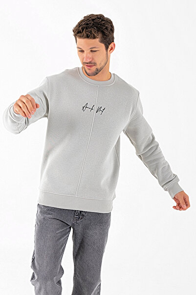 JB John Borners Men's Crew Neck Embroidered Fleece-Lined 3-Thread Sweatshirt Gray - 26K 8504Â