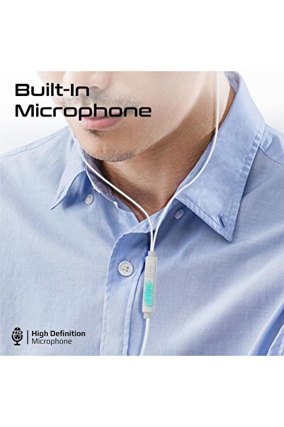 Promate Silken-ENC High-Fidelity USB-C Earphones with ENC Mic, Inline Controls, 1.2m Cable (White)