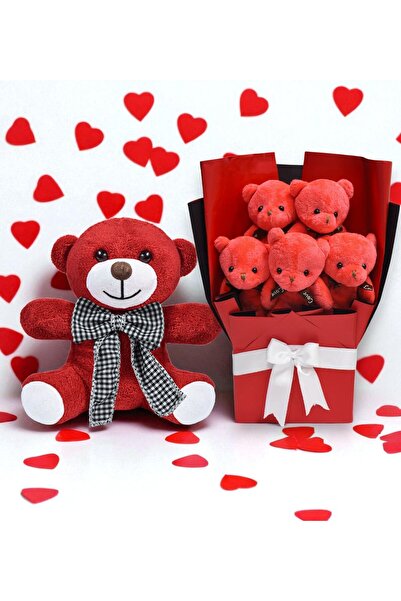 Canestar Sevgiliye Özel Peluş Ayıcıklarla Özel Buket ve Papyonlu Ayısıyla Birlikte - Sevgiliye Hediye