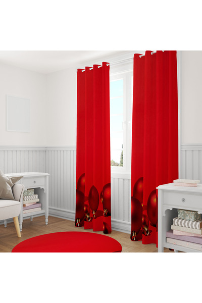 LadiesHome Червоні прості новорічні кулі 140x260 Одностулкові штори