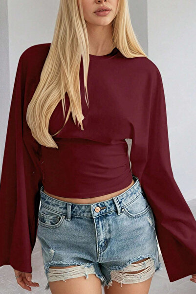 Tarz Cool Navy Blue - Burgundy 2-Piece Pack Women's Long Sleeve Waist-Fitted Blouse