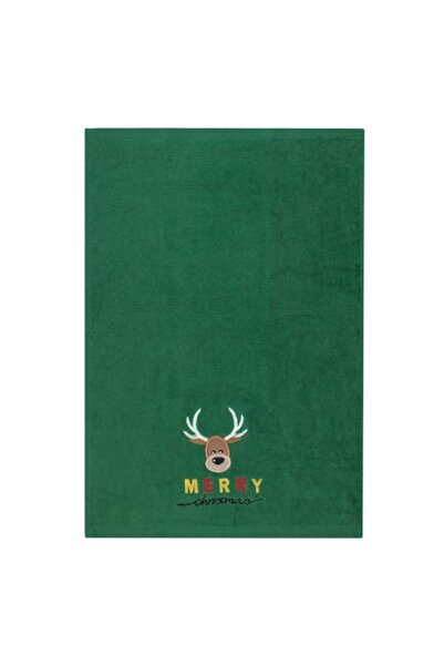 SHOPIENS Prosop de mână de Crăciun cu reni brodați, verde, 60x40 cm, bumbac