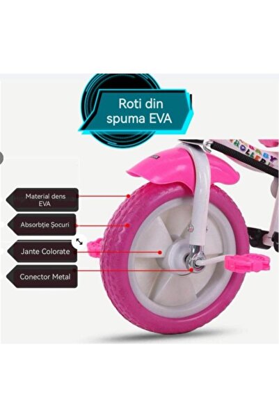 Allmati Children's tricycle with EVA wheels and storage basket, Pink