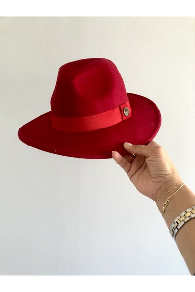 Gözde Tasarım Butik Women's Red Color Fedora Hat