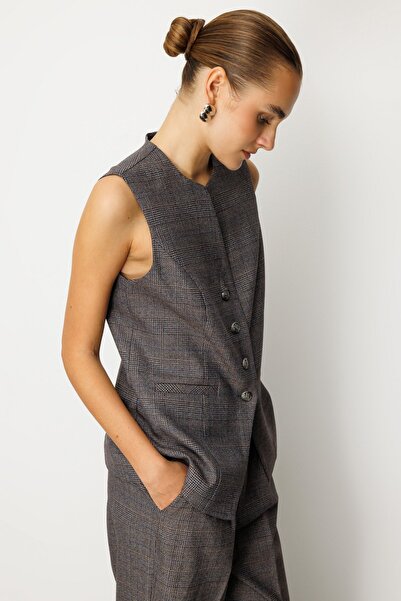 Ekol Γυναικείο γιλέκο με καρό τσέπες 5165