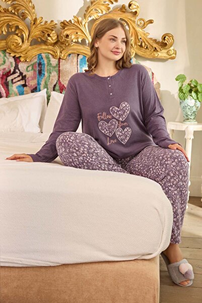 Aydoğan Plus Size Thermal Women's Long Sleeve Pajamas Set 240683 Purple