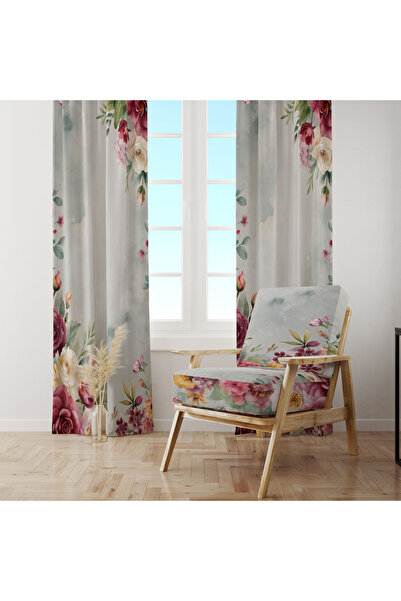 LadiesHome Light Gray Burgundy Watercolor Floral 140X260 Single Wing Background Curtain