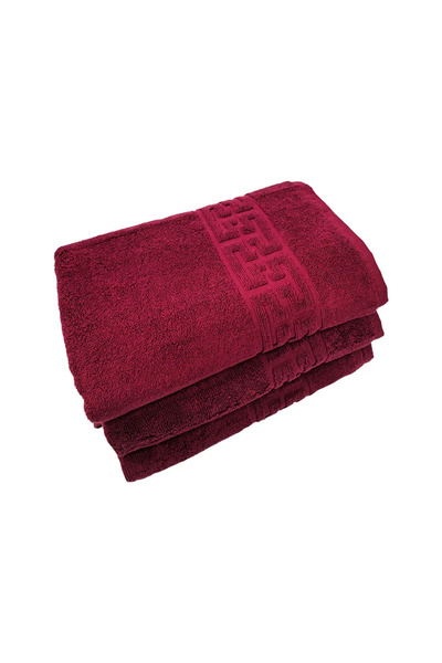rotop Set of 3 Towels 70×130 cm Cotton 500 g/m² Greek Border Burgundy