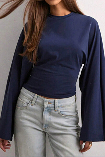 Tarz Cool Чорний - Синій - Бордовий 3-пакет Жіноча блуза з довгими рукавами та поясом на талії