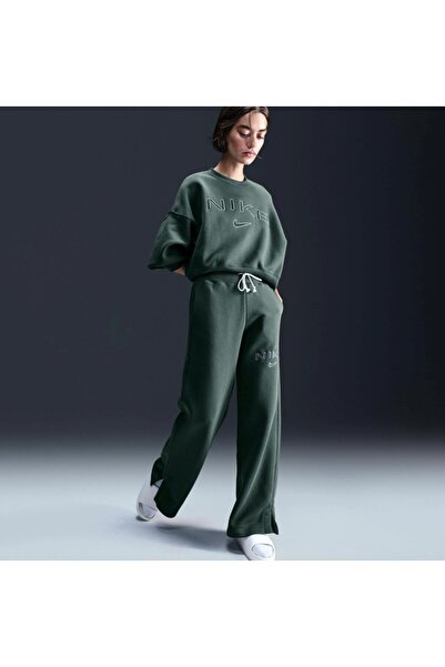 Nike Phoenix Fleece HR Logo Pant Wide Kadın Yeşil Eşofman Altı fv7684-338